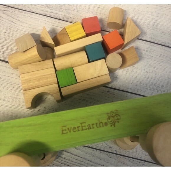 Everearth Wooden Wagon And Blocks - Picture 1 of 5
